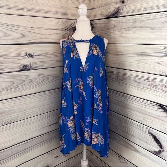 Free People Snap Out Of It Blue Floral Cutout Flowy Mini Dress - Picture 2 of 13